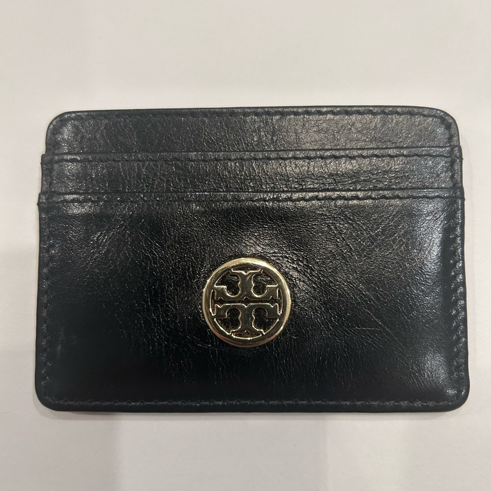 Tory Burch Black Card Holder with Gold Emblem
